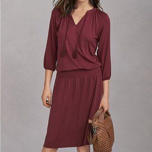 Garnet Hill ~ new ~Poet Tencel Smocked Waist Knit Dress in Cordovan size XS